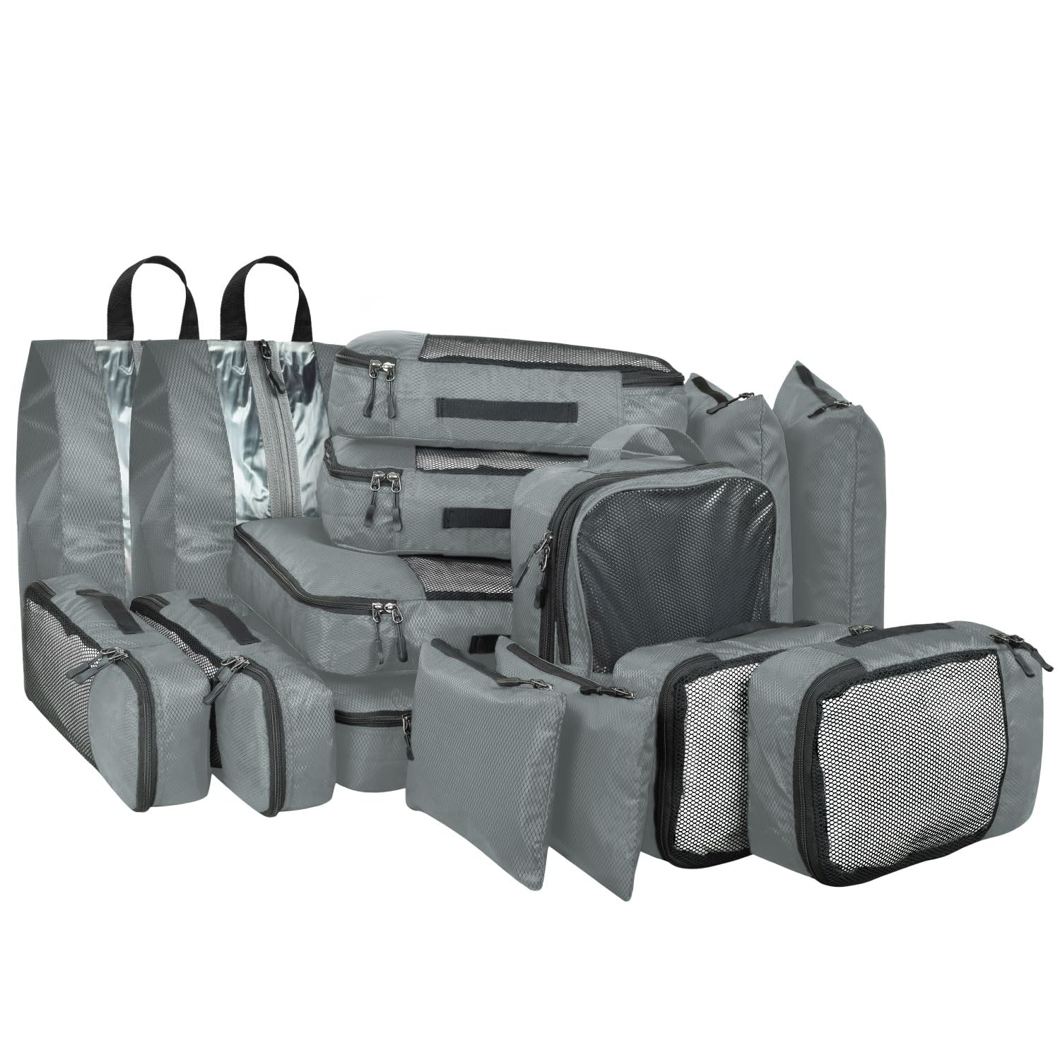FATMUG Polyester Packing Cubes Travel Bag Organiser Set Of 15(2L,2M, 2S, 2Slim, 3 Shoe & 4 Laundry Pouch)-Grey - Review, Price and Buying Guide