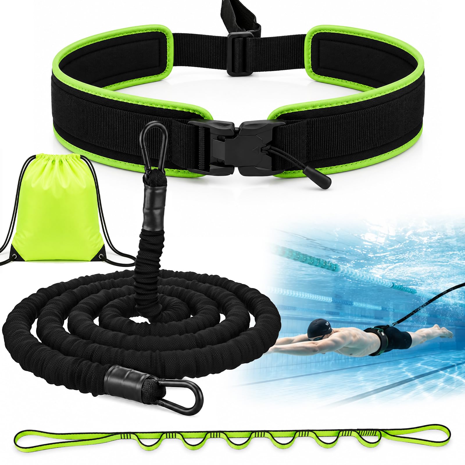 PeakQust Swimming Belt for Pool,11-26FT Adjustable Swimming Resistance Bands,Adult Pool Floatation Aid for Training & Exercise
