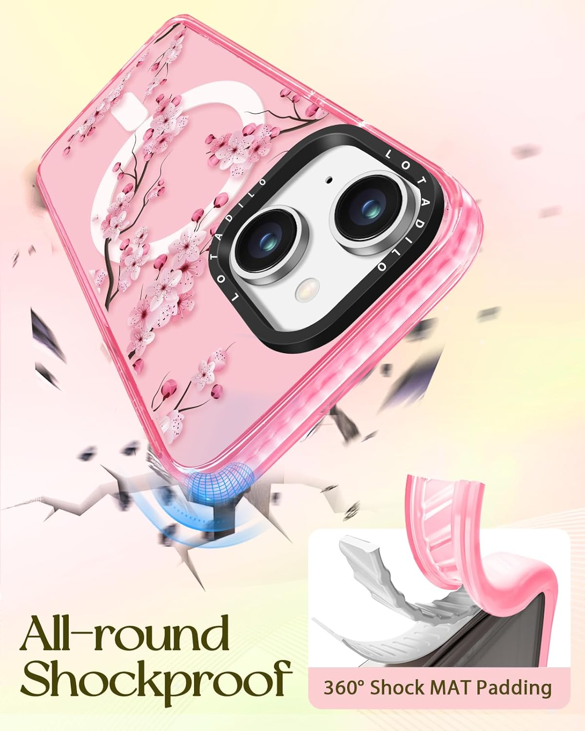 for iPhone 15 Plus Case for Women - Girls Kawaii Design Compatible with Magsafe Magnetic Ring Holder Stand Peach Blossom Phone Covers Aesthetic Girly TPU Funda for 15 Plus - Image 6