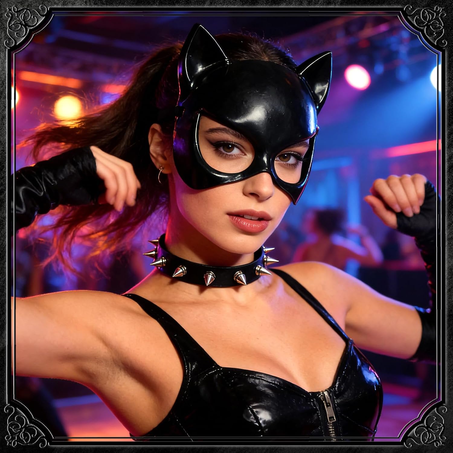 Black Cat Costume Accessories Women Masquerade Cat Mask Necklace Role Play