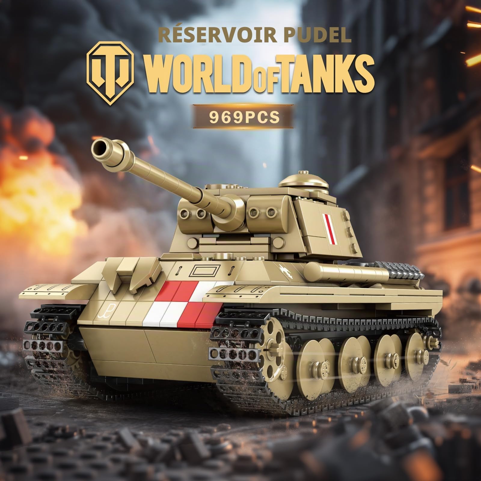 Reobrix Pudel Tank - Ensemble de construction de blocs pour adultes, modèle de char militaire allemand de la Seconde Guerre mondiale 77034, produits officiels World of Tanks, jeu de construction