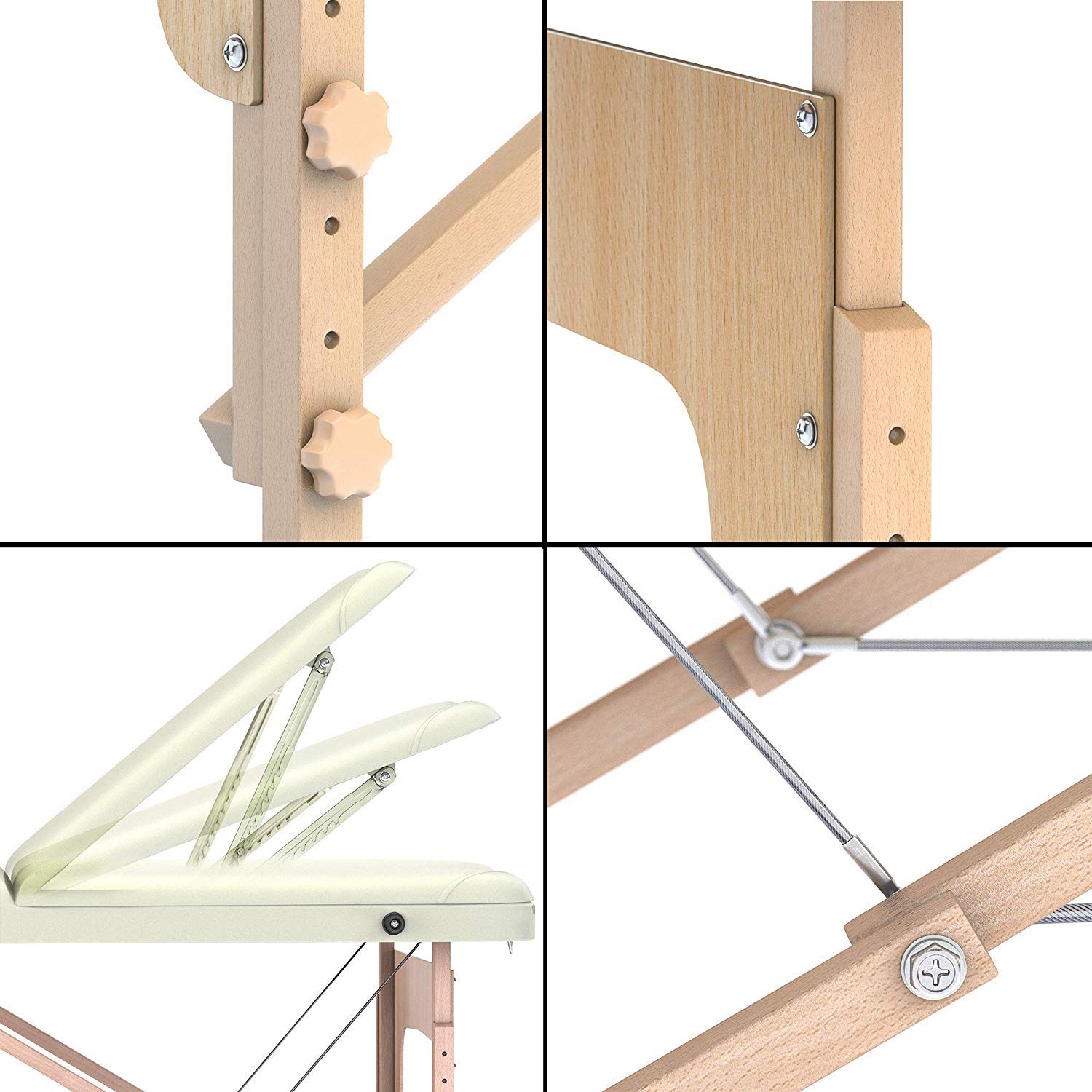 LETTINO MASSAGGIO PROFESSIONALE 3 ZONE, LETTINO ESTETISTA IN LEGNO - LETTINI PER DA MASSAGGI PORTATILI PIEGHEVOLI COD-02 (180 X 56, PANNA)