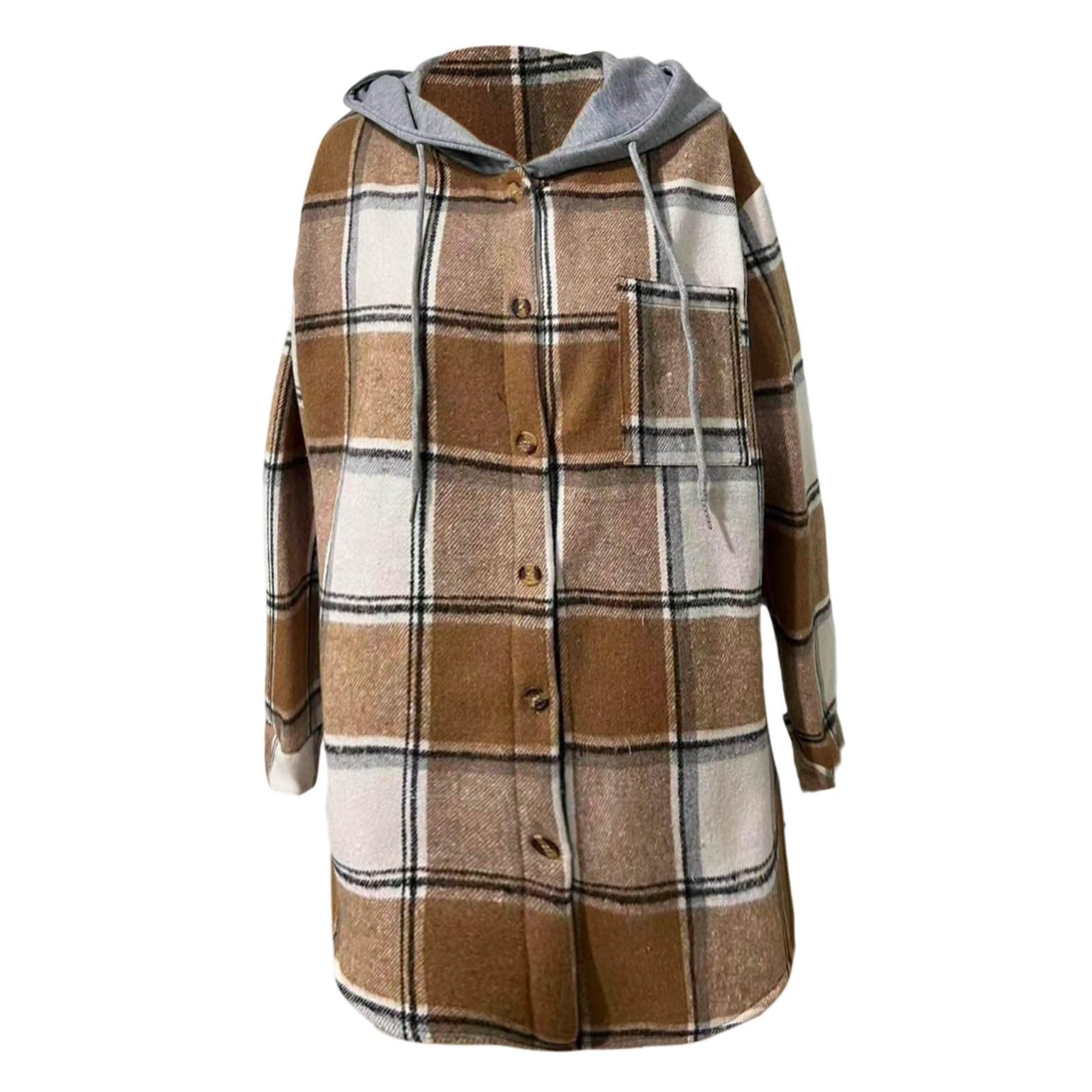Genérico Cazadora Bomber Mujer - Sudadera con Capucha Y Estampado A Cuadros Informal De Talla Grande con Botones Holgada De Manga Larga para Exteriores