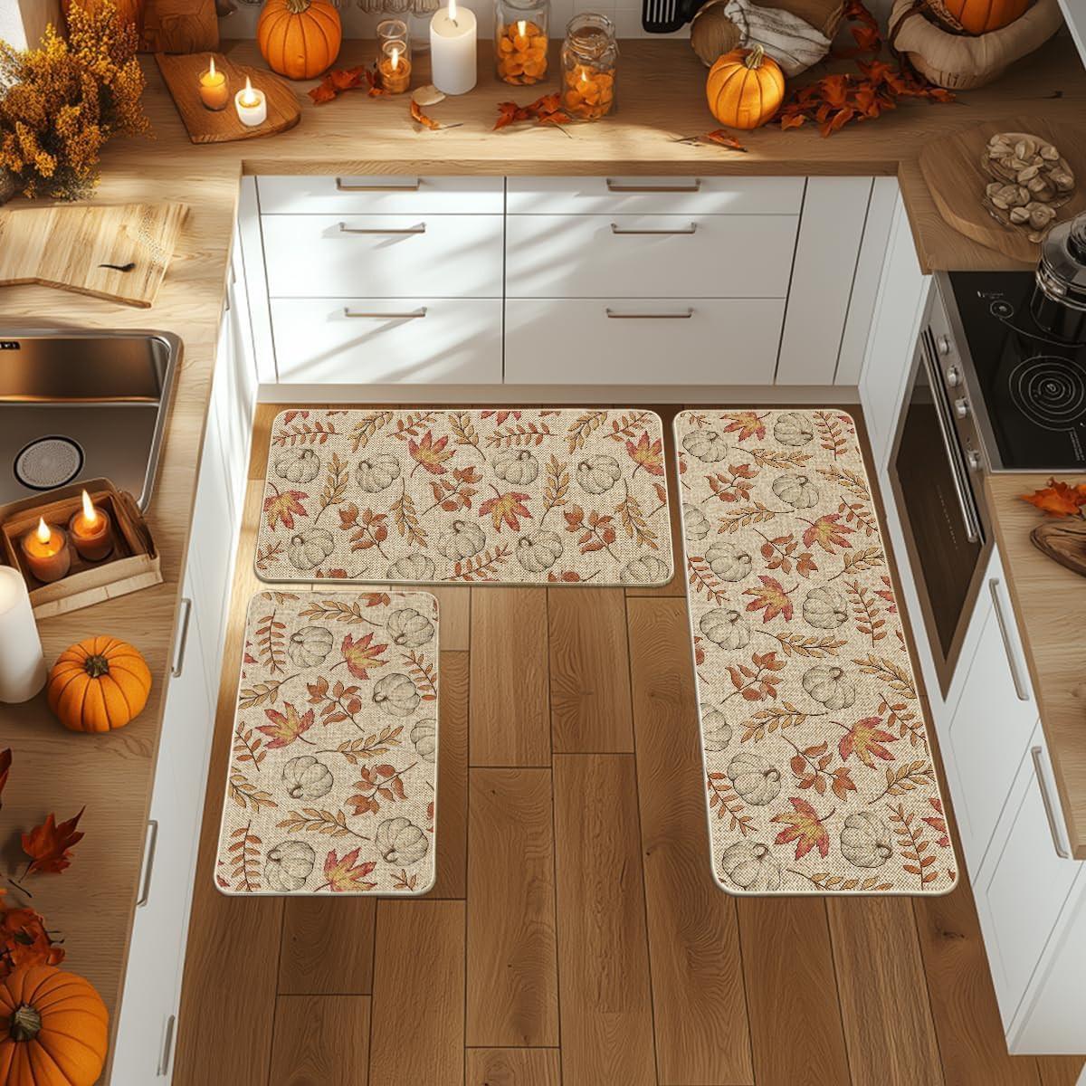 Artoid Mode Pumpkins Fall Kitchen Mats Set of 2-17x29+17x59