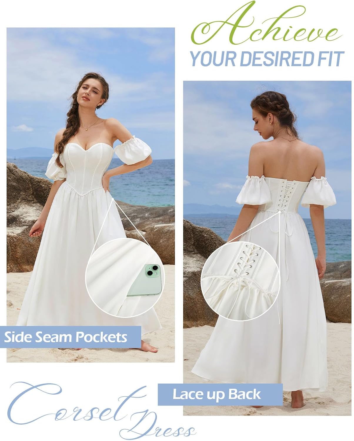 Scarlet Darkness Women Off Shoulder Corset Dress Sweetheart Fishboned Puff Sleeve Renaissance Dress - Image 4