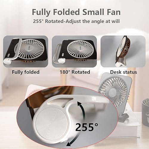 Miniatura 4 de Ventilador de escritorio recargable silencioso y pequeño ventilador USB giratorio de 225° para el hogar Grano de madera oscura-3000mAh,Grano de