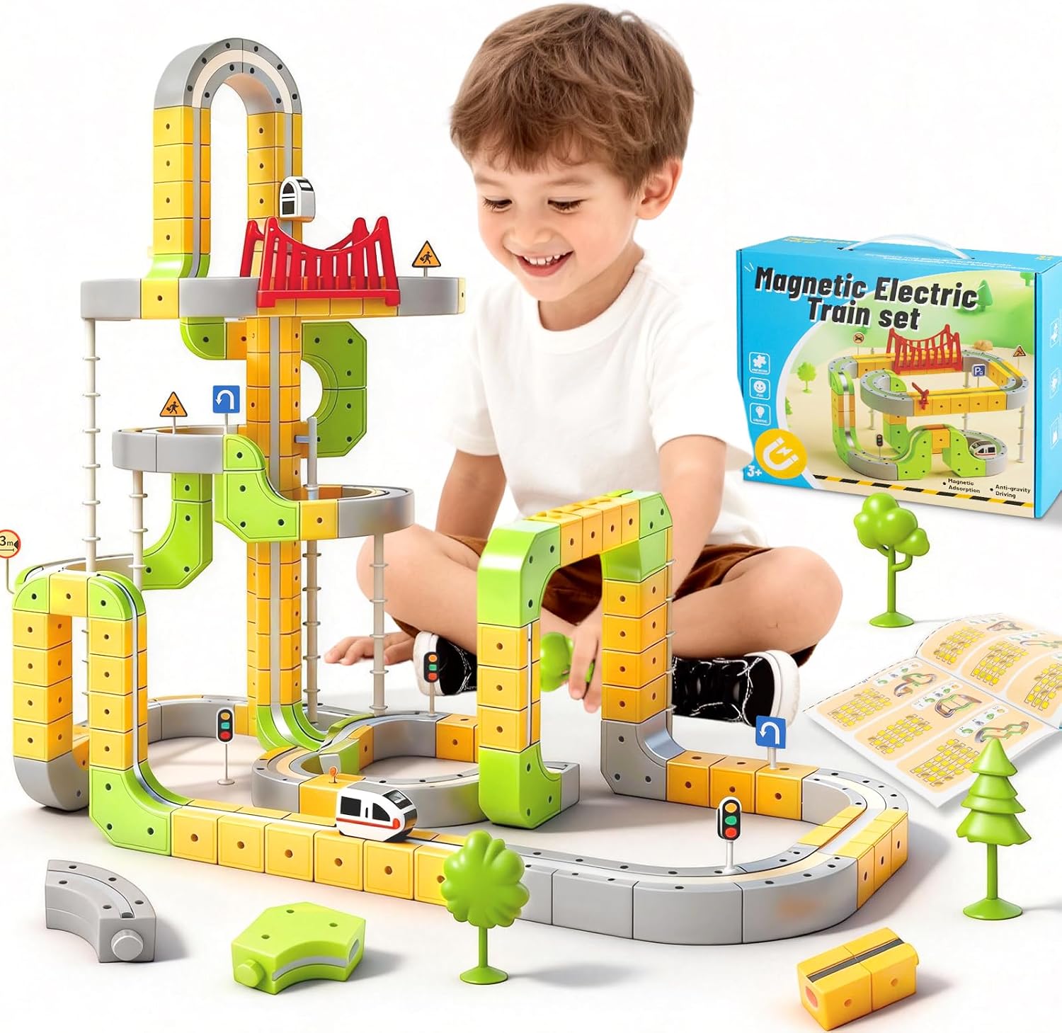 Electric Magnetic Train Set, 88 Pcs 3D Anti-Gravity Race Track Vehicle Kit, Birthday Gift Educational Toy for Kids Ages 3-12