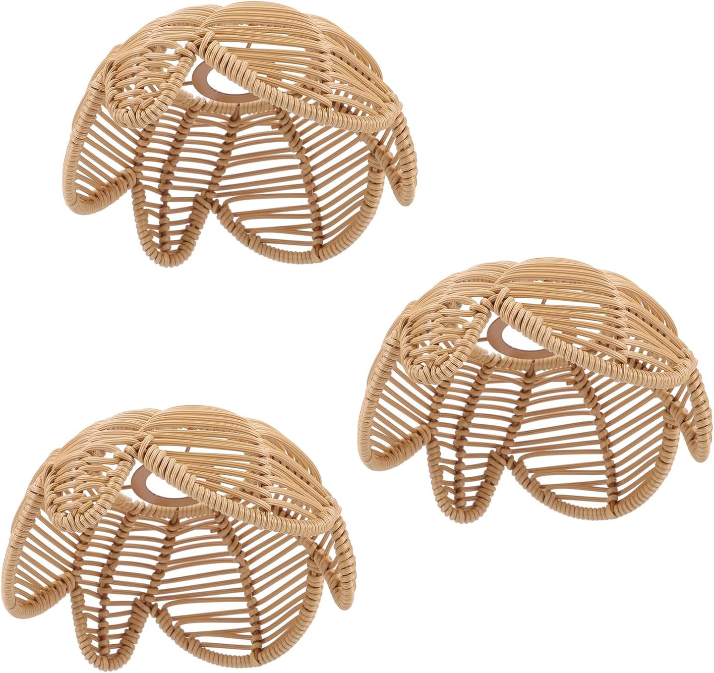 Boho Rattan Lamp Shade, Shuwea 3Pack Lotus Flower Shaped Wicker Woven Lampshades, Replacement Light Covers for Pendant Lights Ceiling Lights Table Lamps Floor Lamps Wall Sconces
