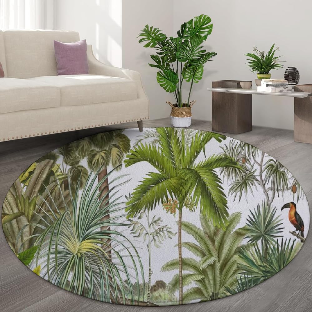 Tapis de sol antidérapant 3D motif cocotier vert pour chambre et salle de jeux