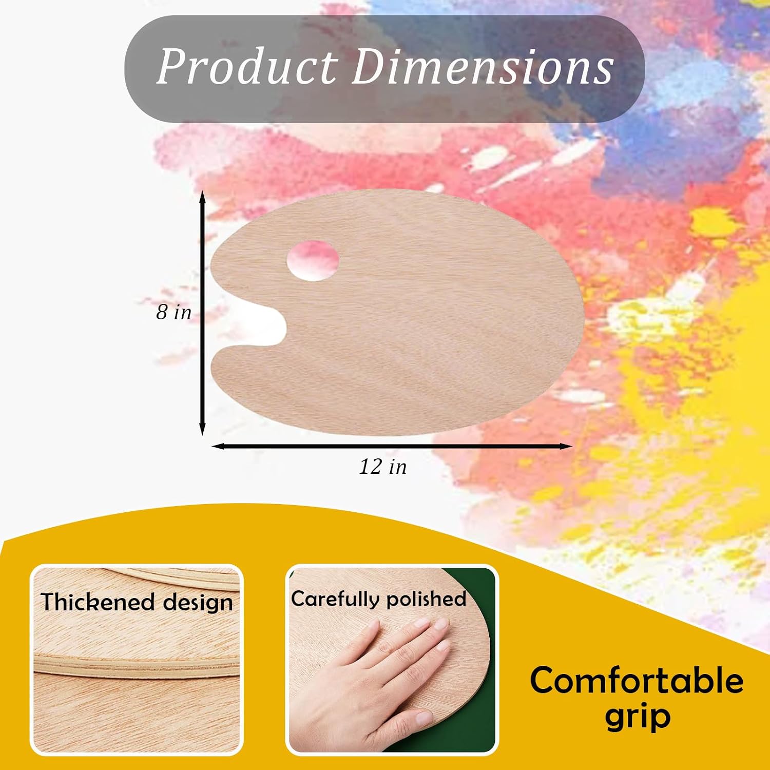 Wooden Paint Palette for Oil Painting, 3 PCS Oval Paint Tray Palettes for Acrylic Paint, Watercolor Paint Palette for Artist, Art Palette