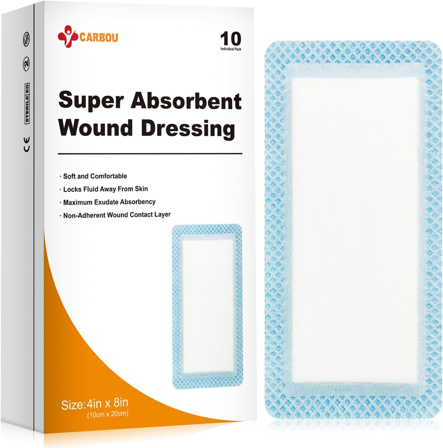 Super Absorbent Wound Dressing Pads 4"x 8", 10 Individual Pack, Non Adhesive Absorbent Bandages for Wound Care, Soft Highly Absorbent Dressing, Non Stick Gauze Pads for Wounds