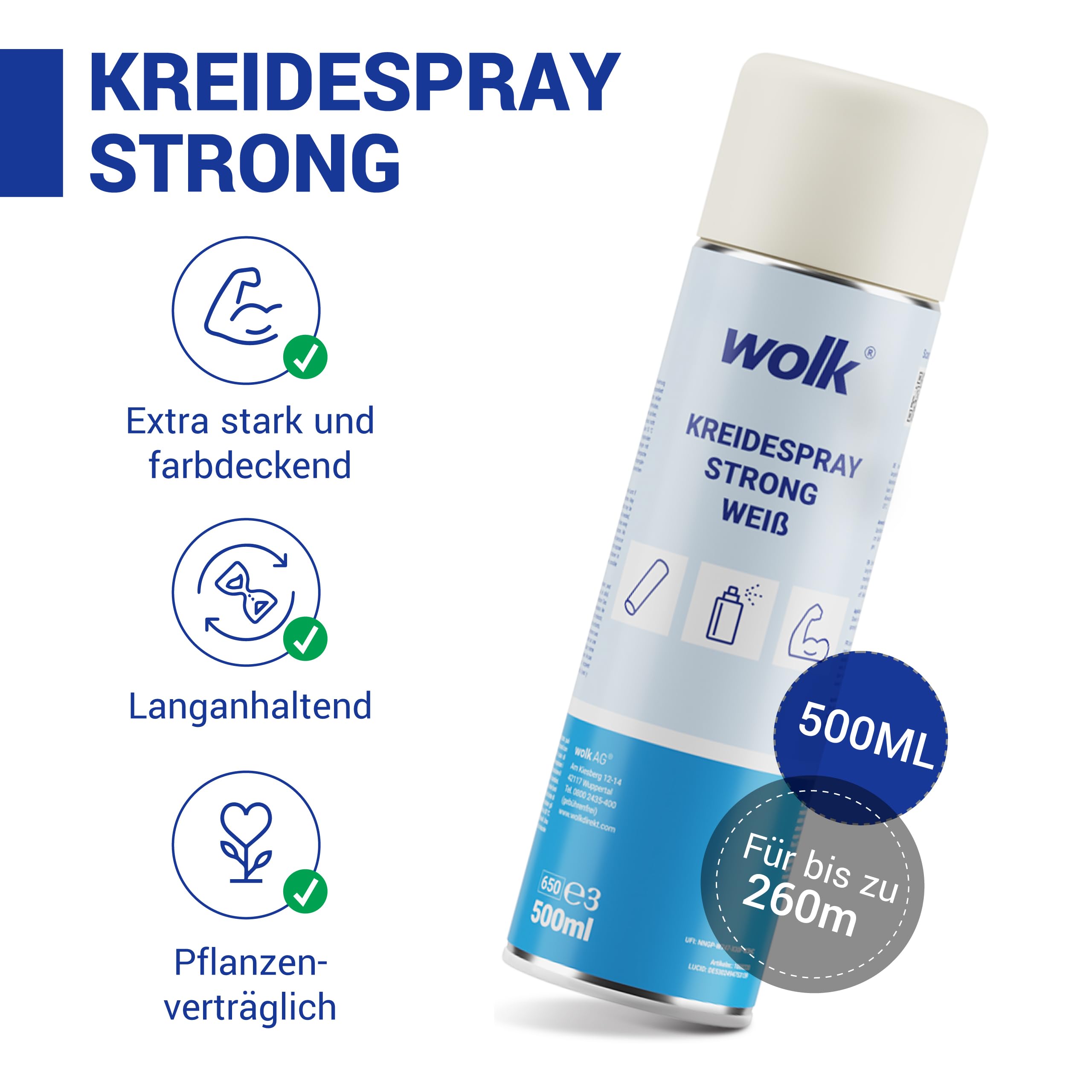 wolk Strong 6x 500 ml Kreidespray Weiß - Markierungsspray Weiß Abwaschbar