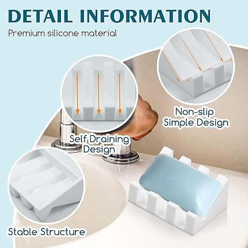 Miniatura 9 de Jabonera de silicona para barra de jabón para ducha, baño, bandeja de secado de cascada autodrenante, mantiene las barras de jabón limpias y fáciles