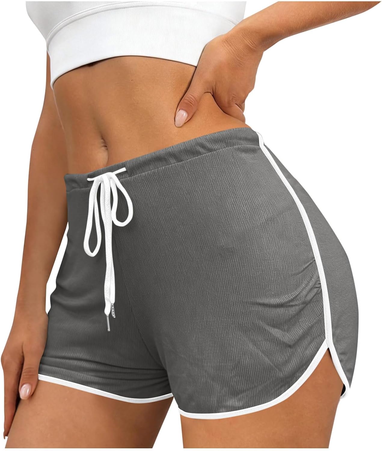 Women's Athletic Shorts Drawstring High Elastic Waisted Running Sport Shorts Summer Workout Gym Color Block Clothes