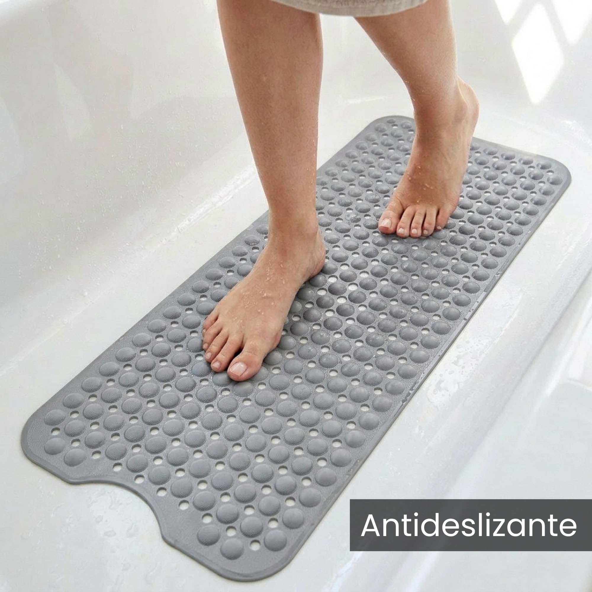 edihome, Alfombra Bañera Antideslizante, 100x40 cm, Alfombrilla Ducha, Burbujas con Ventosa sin BPA, Antibacterial, Resistente al Moho, Lavable a Máquina (Gris Claro, 100 x 40 cm) — view 2