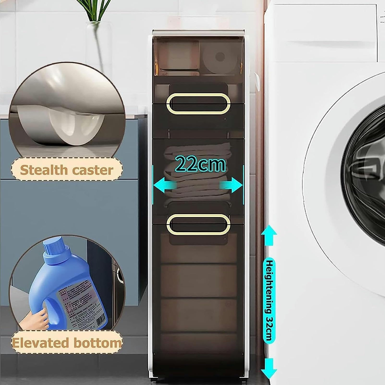 Cajones de almacenamiento apilables, gabinete de piso para baño, unidad de almacenamiento Vertical con cajones transparentes y ruedas, Torre de almacenamiento delgada, al