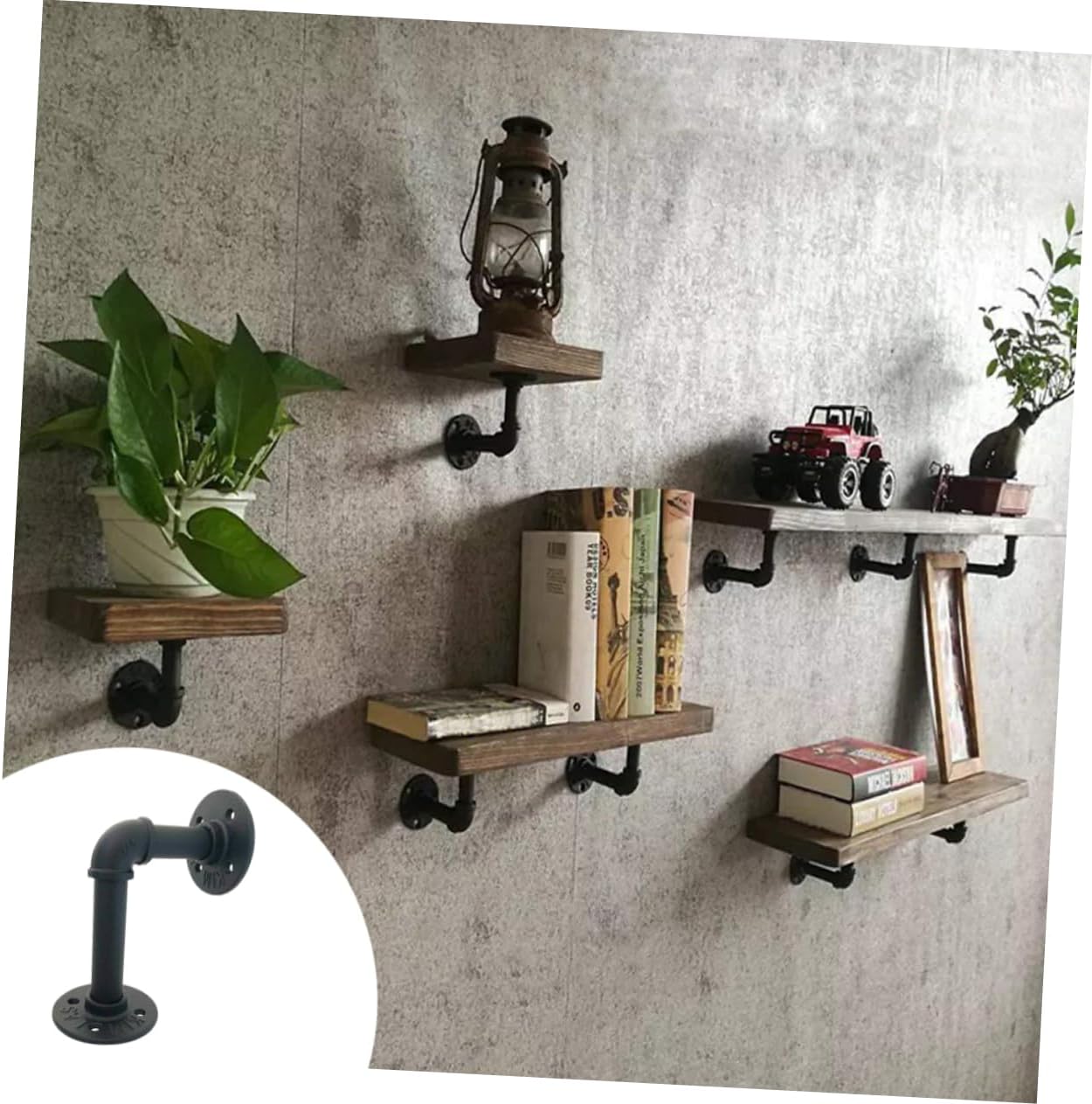 2pcs Iron Pipe Partition Support Frame Industrial Floating Shelf Bracket for Wall Lumber Mount