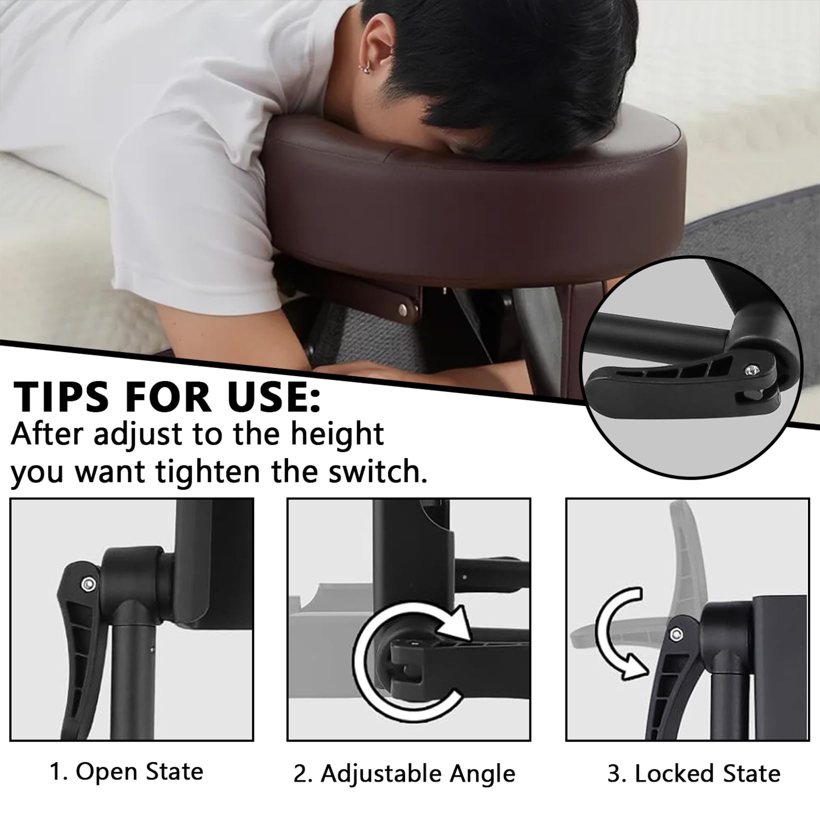Massagematratze, 180° Massage Kopfstütze für Bett mit Gesichtskissenhalterung, Massage-Matratzenauflage mit Armlehnenbrett und Aufbewahrungstasche, für Matratzen Einer Dicke 14-45cm