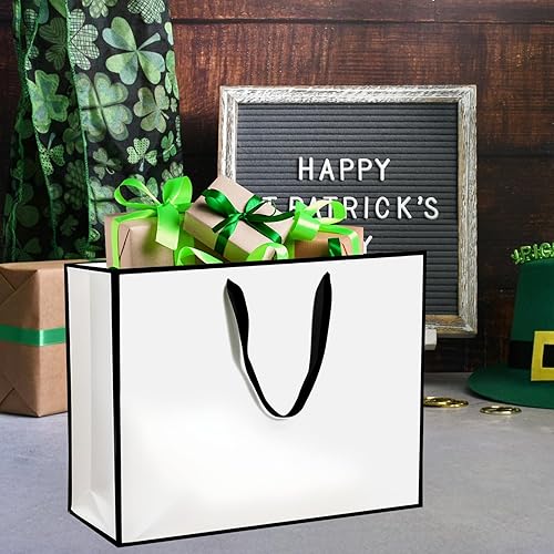 Miniatura 4 de Xloey Bolsas de regalo blancas y negras, 6 bolsas de regalo grandes de 17 x 5.5 x 12.6 pulgadas con asas, bolsas de compras de papel kraft con asas