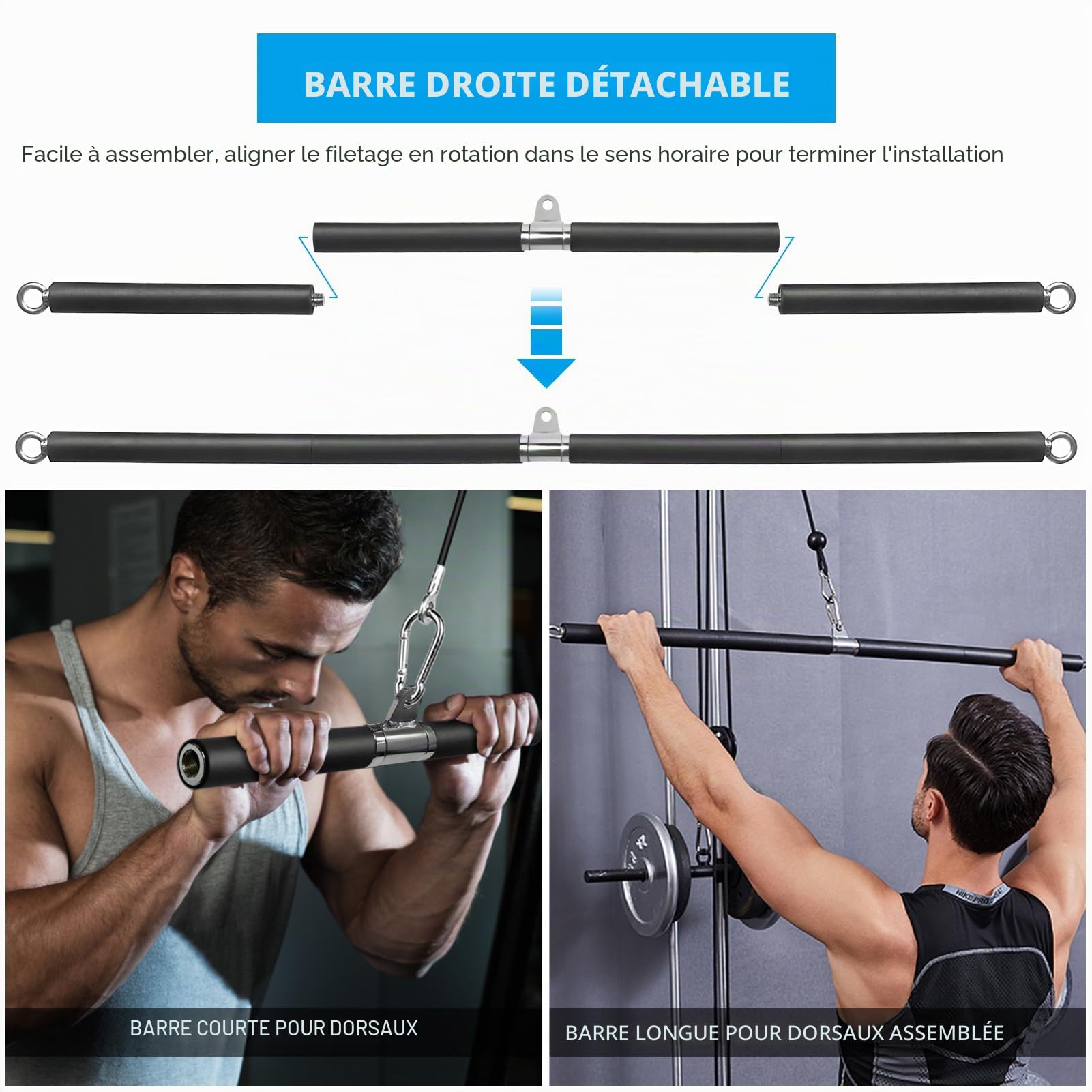 Barre de traction pour biceps - Barre de traction musculaire pour la maison, le bodybuilding, le crossfit, la musculation, le fitness, la gym, le sport