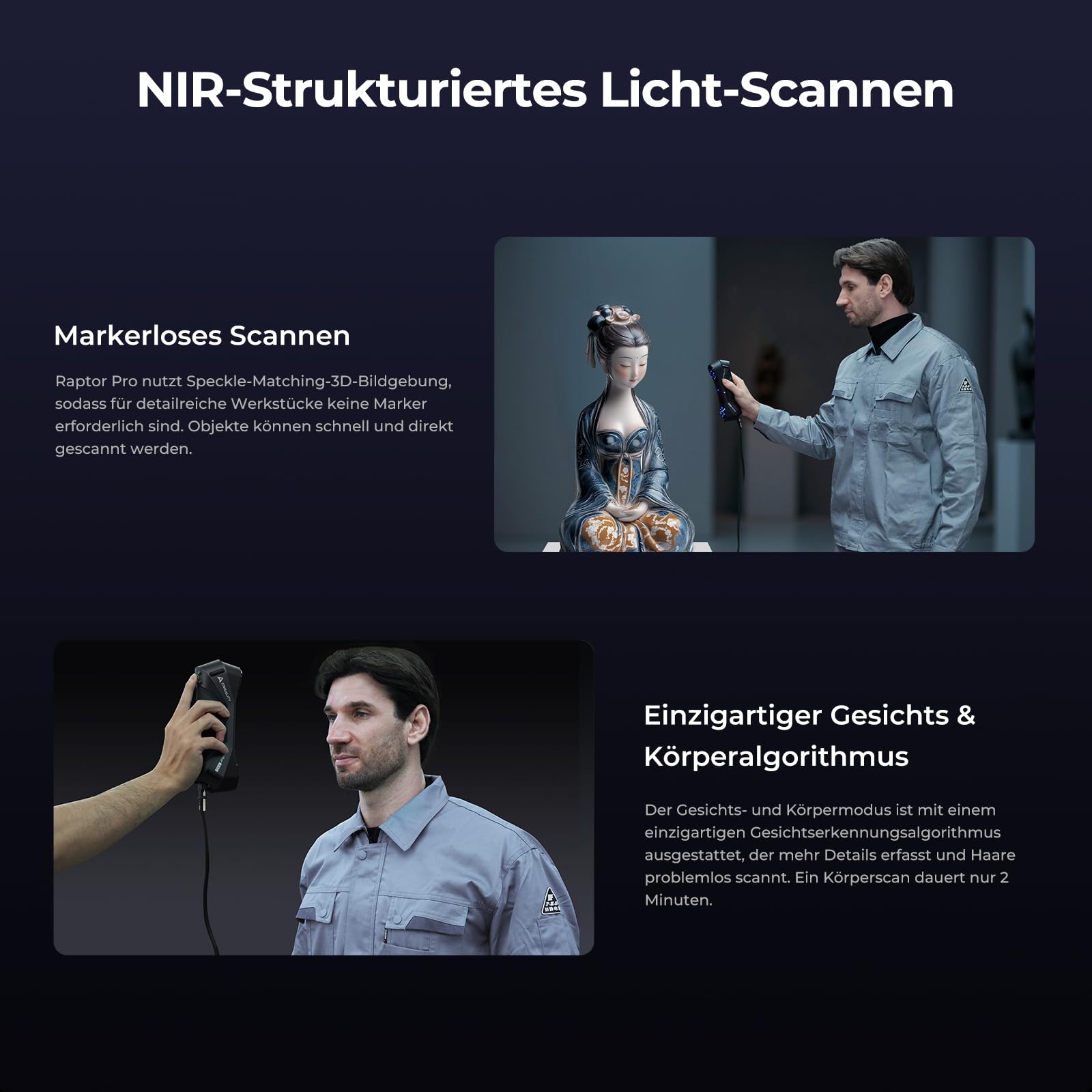 Creality Raptor Pro 3D Scanner, Bester Partner für Auto Custom, 22 Kreuz +7 parallele blaue Laserlinien, volumetrische Genauigkeit: 0,02 mm + 0,08 mm/m, Objekte zwischen 5-4000 mm