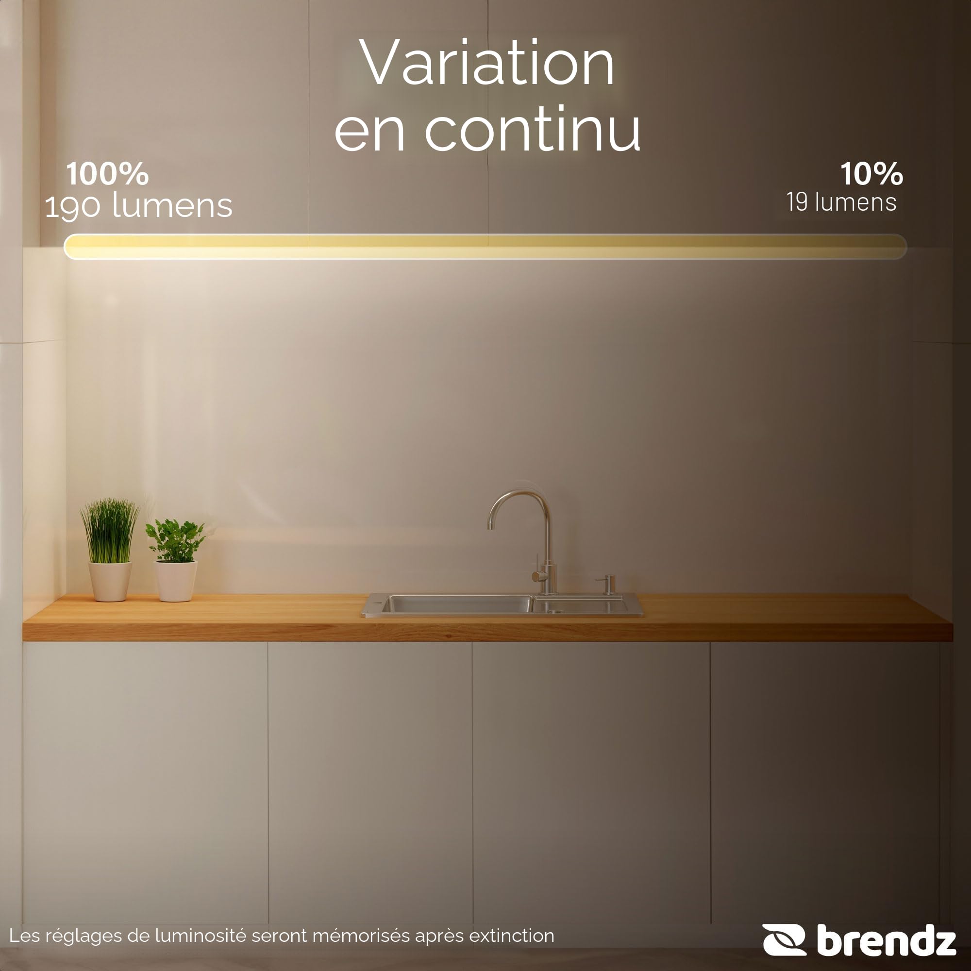 Brendz Lampe LED Rechargeable, LED Cuisine Sous Meuble, 40cm, USB-C, 2200mAh, 3 Températures de Couleur, Dimmables, Magnétique, Lumiere Cuisine, Puyo Noire
