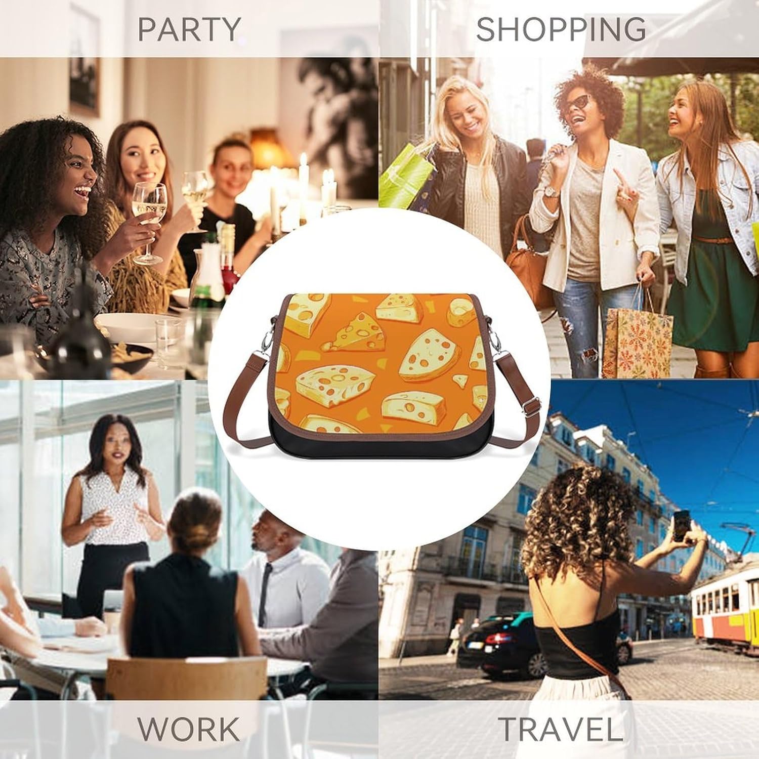 Cut Cheese Slices Women Crossbody Purse Leather Messenger Bag Handbags Shoulder Strap Bags