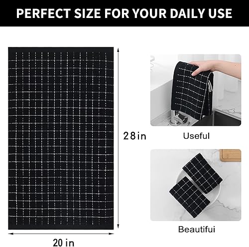 Miniatura 517 de Homaxy Toallas de cocina de rizo 100% algodón (gris oscuro, 13 x 28 pulgadas), diseño a cuadros, suaves y súper absorbentes, paquete de 6