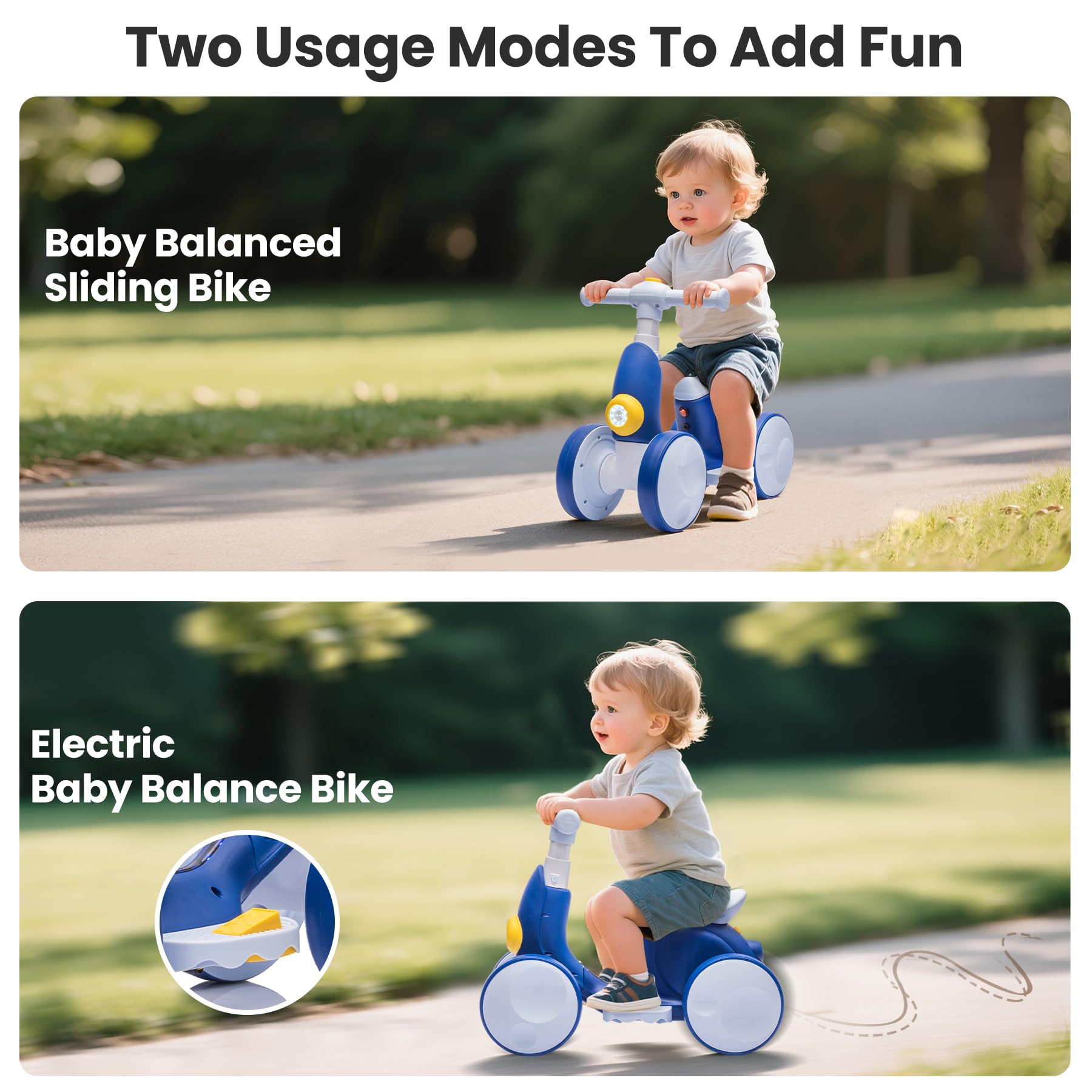 Electric Baby Balance Bike with Bubble Machine for 1 Year Old Boys Girls 4 in 1 Toddler Balance Bike 12-48 Month Kids Bubble Bike Ride Toys First Birthday Gift with Powered Motor,Music,LED Lights