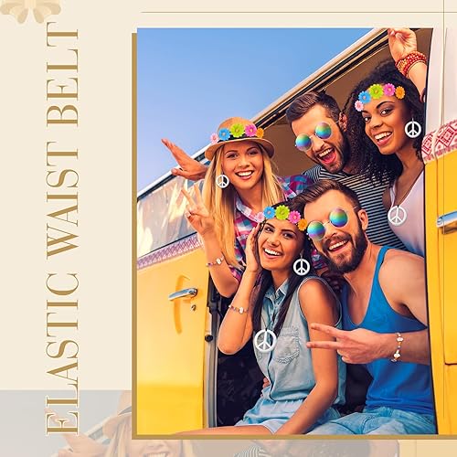 Miniatura 7 de Batiyeer Juego de 6 accesorios de disfraz hippie bohemio, símbolo de la paz, margarita, flor de los años 60 y 70, decoración para fiestas geniales