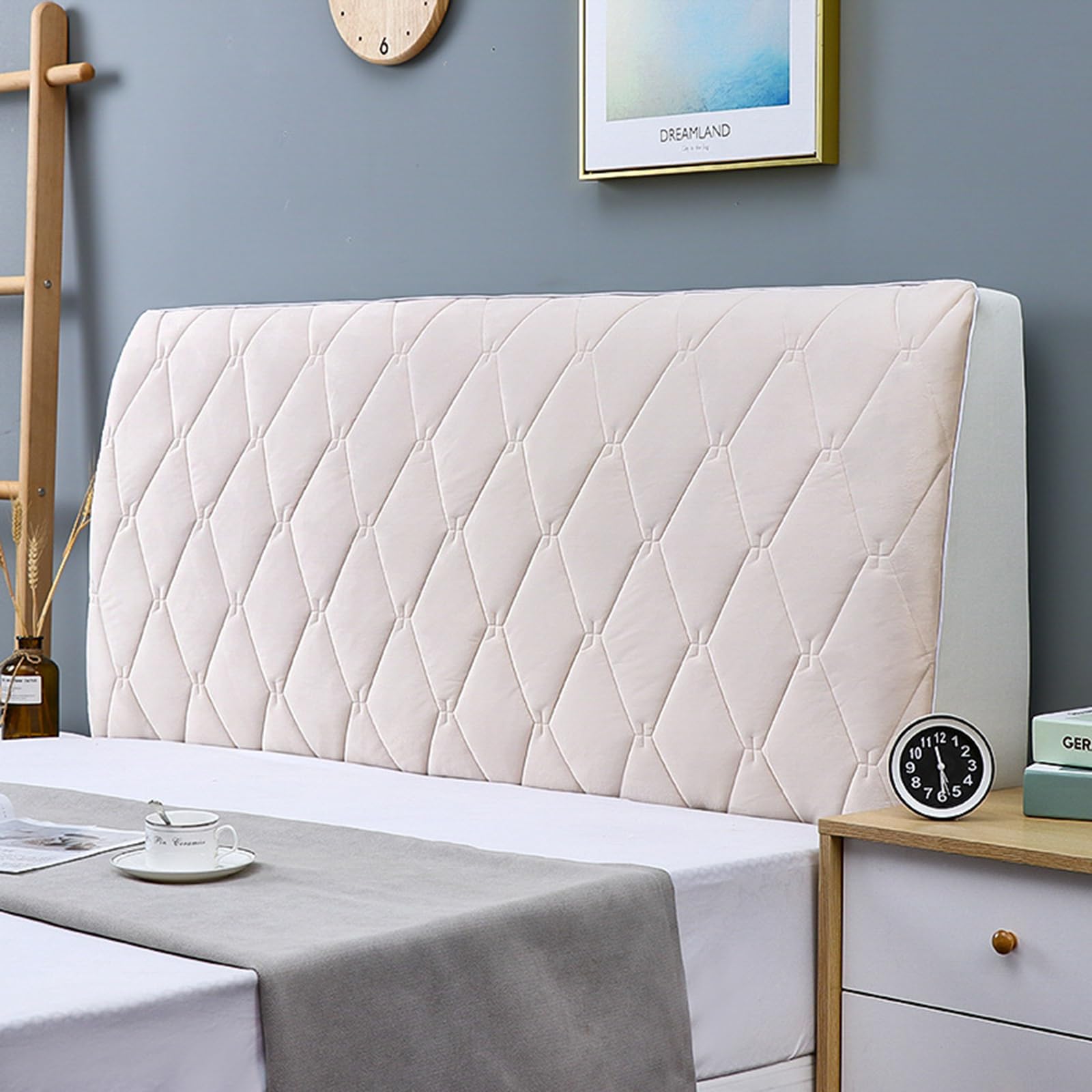 Housses de tête de lit en Velours pour lit King Size, Protection complète Anti-poussière, Housse de tête de lit Double, Beige, 160 cm