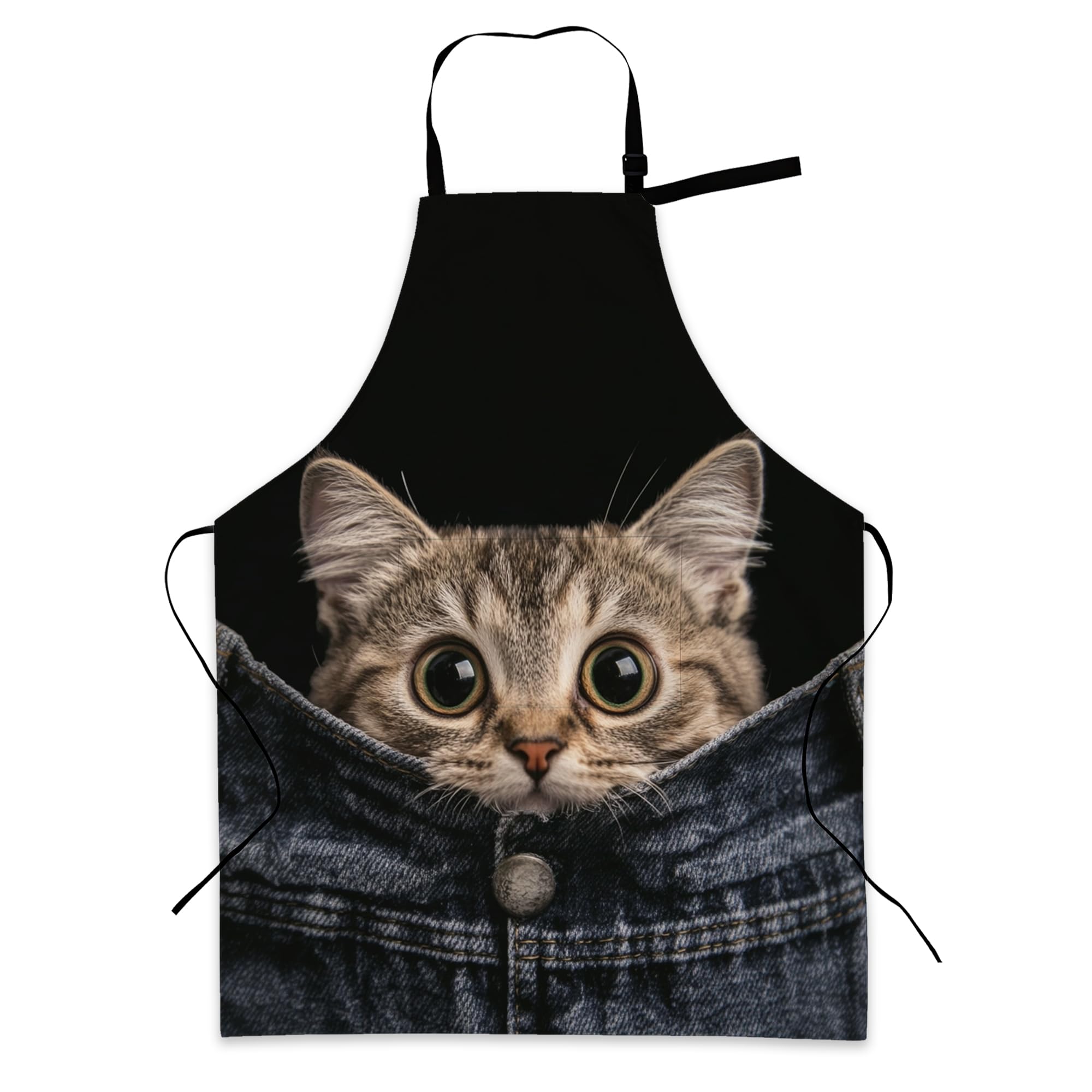 BILANGCE Jeans Cat Aprons for Women Men, Waterproof with 2 Pockets, Chef Apron with Adjustable Neck Strap for Washing Dishes, Gifts BBQ Grill
