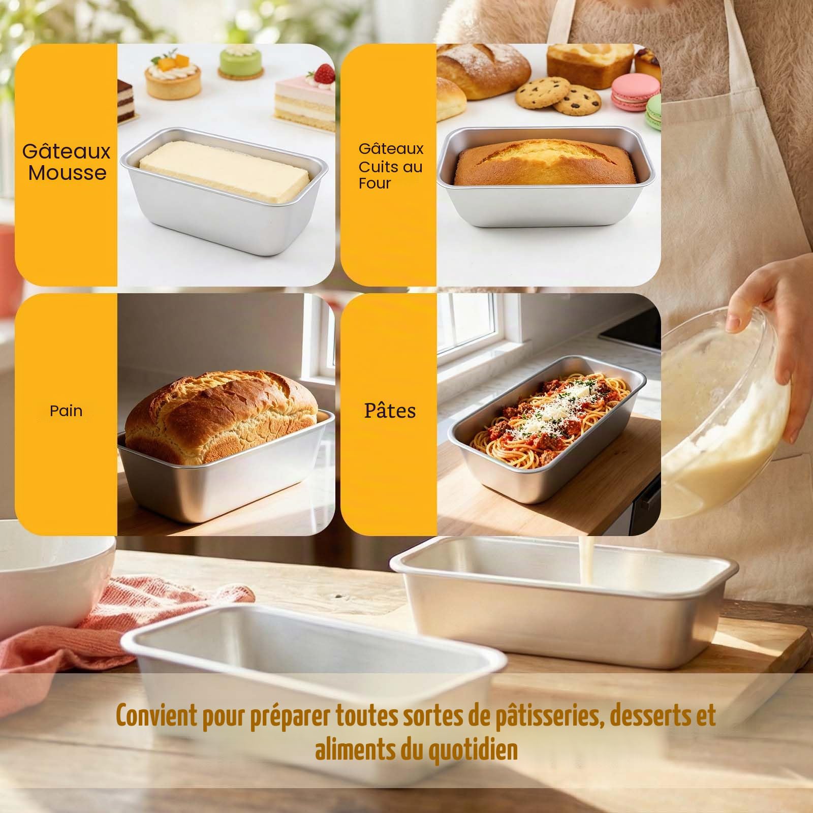 Moule à Pain 4 Pièces, Moule à Cake Rectangulaire en Aluminium Anodisé avec Revêtement Antiadhésif, 2 Grands Moules 20 cm et 2 Mini Moules, Idéal pour Pain, Cake, Toast et Gâteaux, Facile à Nettoyer
