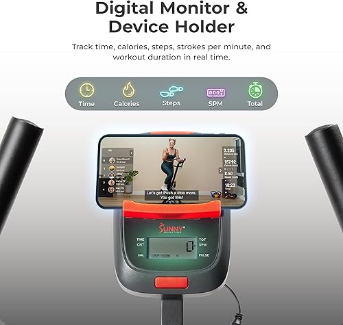 Vista 6 de Sunny Health & Fitness Escalera escaladora con manillar, máquina escaladora de rango extendido para entrenamientos de piernas, núcleo y glúteos