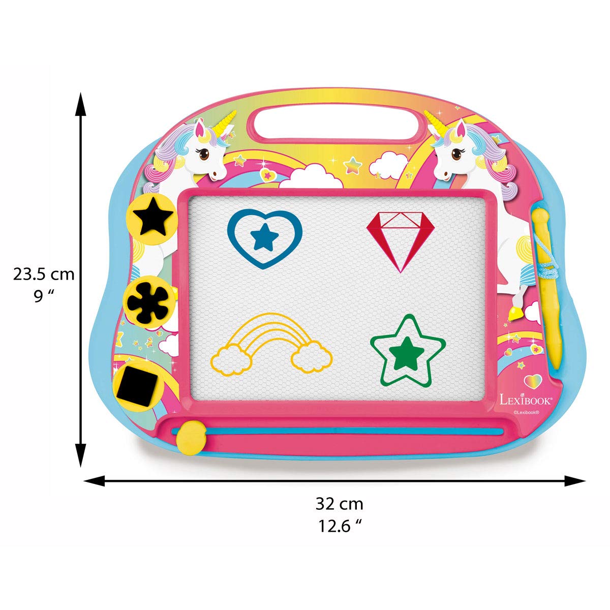 LEXIBOOK, Unicorn, Multicolour Magic Magnetic Drawing Board, Artistic Creative Toy for Girls Stylus Pen and Stamps, Pink/Blue, CRUNI550 - Image 3
