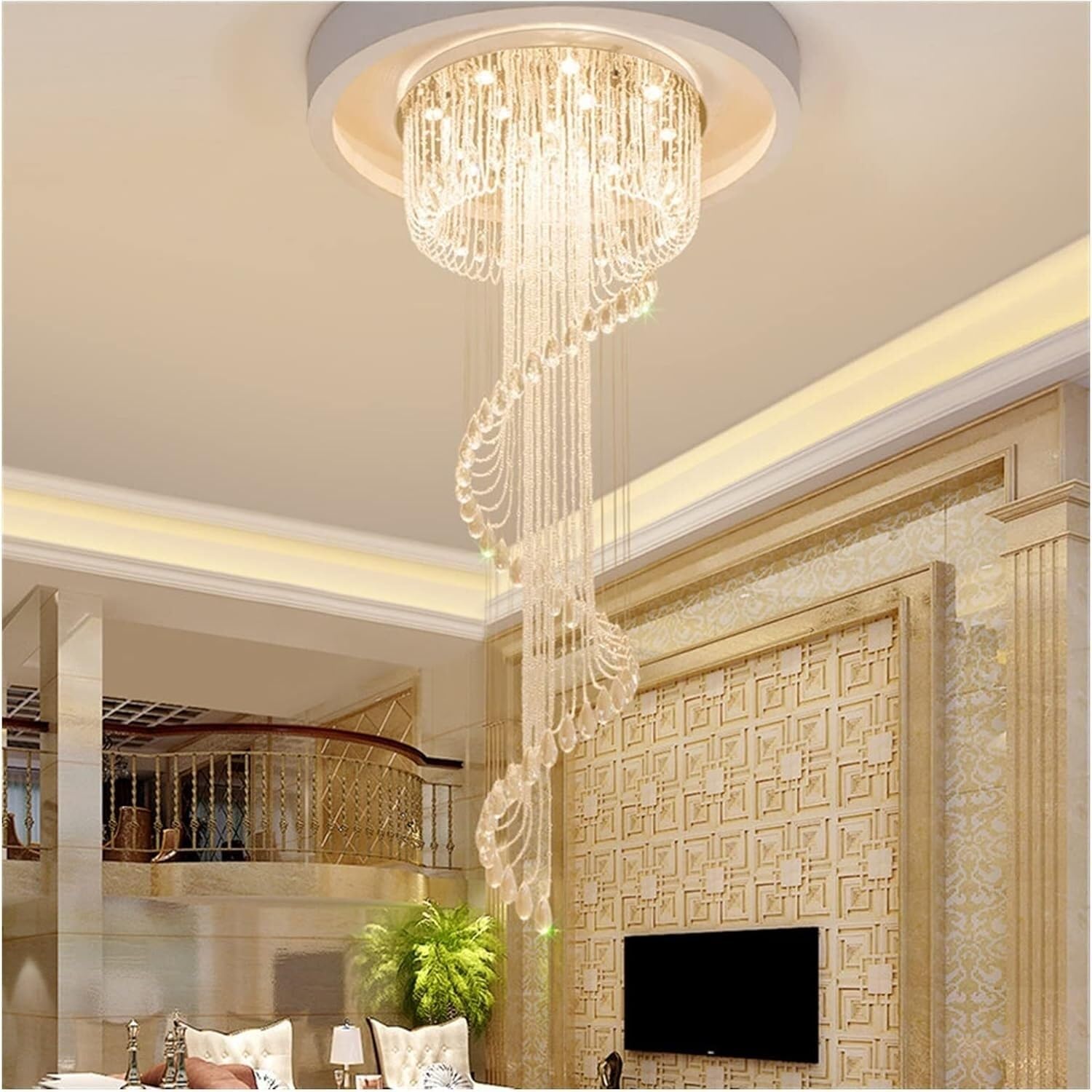 PCXEHUYP Double Layer Spiral Staircase Chandelier Crystal Ceiling Chandelier,Luxury