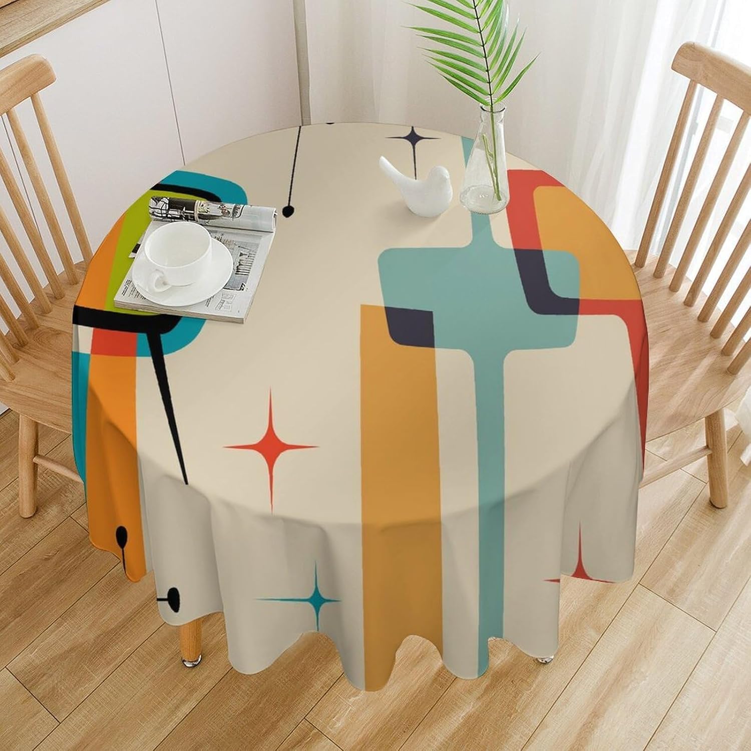 Mid Century Tablecloth Modern Abstract Geometric Vintage Colorful Print Table Cloth Cover for Home Kitchen Restaurant Dining Party Outdoor Picnic 60x60in