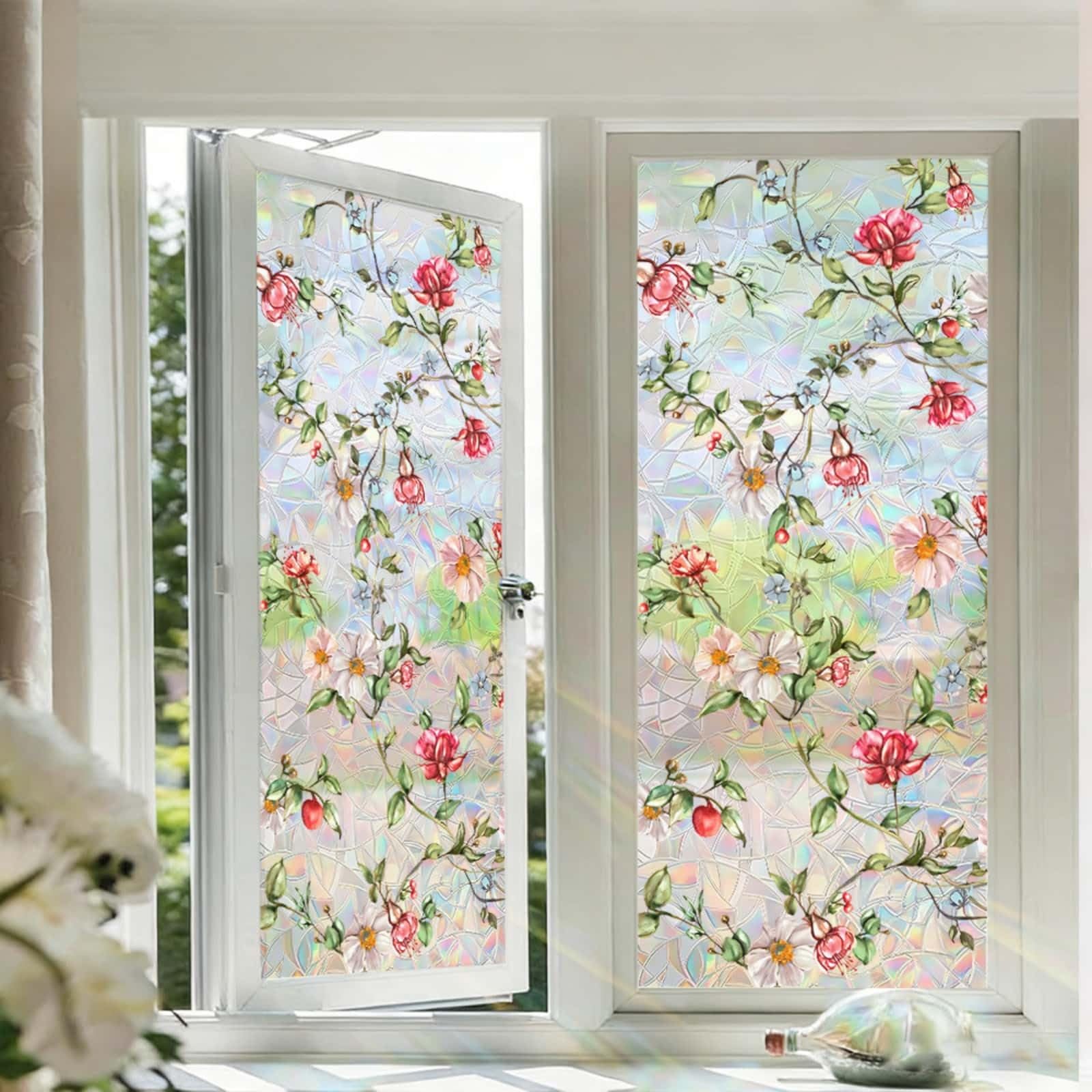 Window Film Privacy 43x100cm Cute Red Privacy Film for Glass Windows Office Kitchen Living Room Bathroom Opaque Reusable Window Stickers for Glass