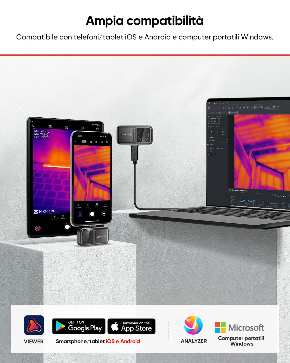 Termocamera HIKMICRO Mini2 V2 per Android/iOS, risoluzione IR 256×192, telecamera termica, SuperIR 512×384, supporta iPhone 15/16/17, 25Hz, porta USB-C/Lightning(Nessun accessorio)