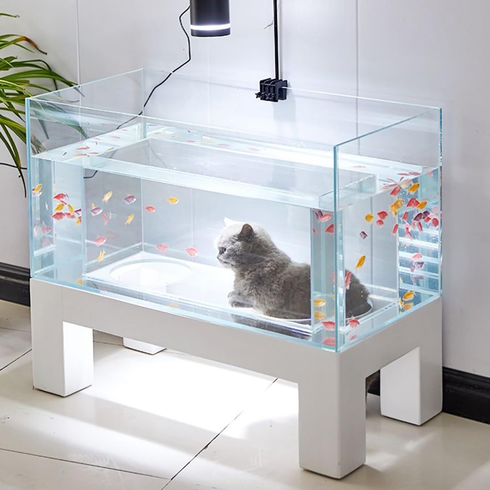 XHDZSM 20 Gallon Cat Bed Aquarium Fish Tank - Immersive Viewing Glass Cat Cave, Cat Entertainment Equipment with Tunnel for Indoor Cats, Turtle &