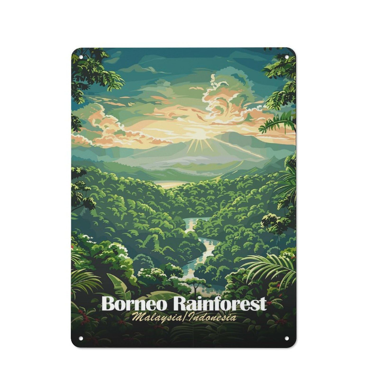 Junmoney Style-12 Borneo Rainforest, Malaysiaindonesia Rustic Metal Sign 40X30cm For Café Or Home Bar, Suited To Home Bar Enthusiasts, For Retro Home Interiors
