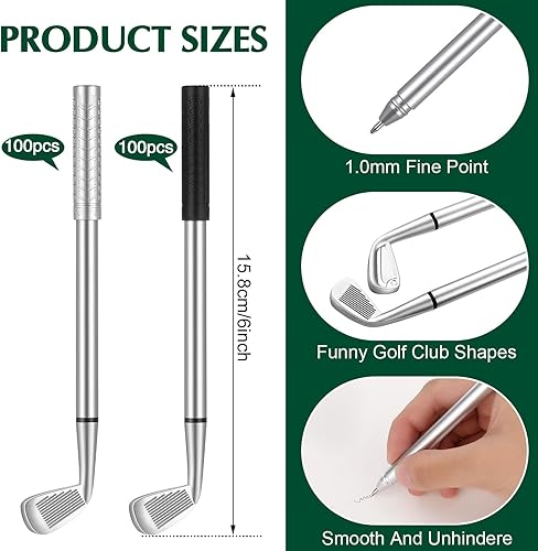 Miniatura 6 de Qeeenar 200 bolígrafos de golf, divertidos accesorios para clubes de golf, de tinta negra, bolígrafos decorativos de club de golf para oficina,