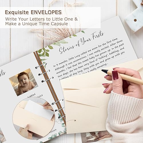 Miniatura 6 de Caja de madera para recuerdos de bebés para niños y niñas, libro de hitos para bebés de los primeros 5 años, libro de recuerdos de género neutro,