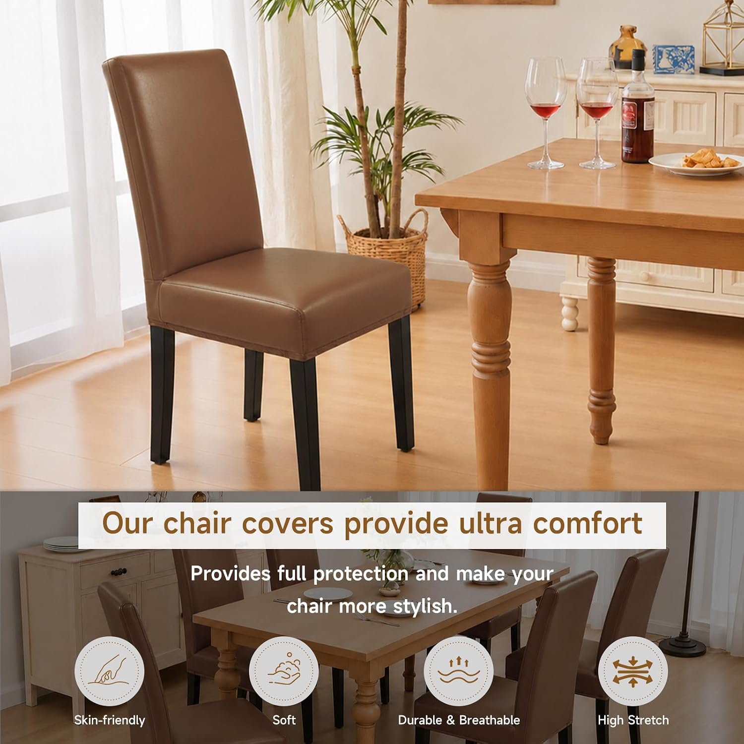 PU Leather Dining Chair Covers Set of 4 Waterproof Kitchen Chair Covers
