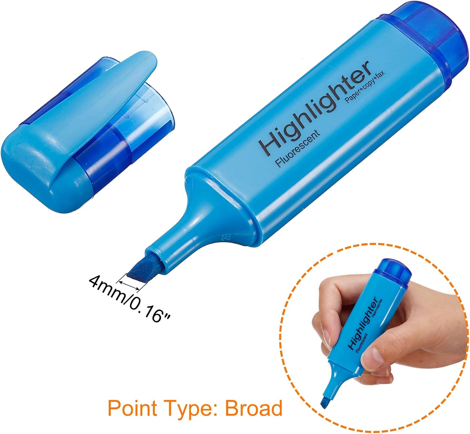 PATIKIL Highlighter Pen, 4 Pack Water Based Broad Tip Writing Marker Pens for Office Home Daily Use, Blue image 4