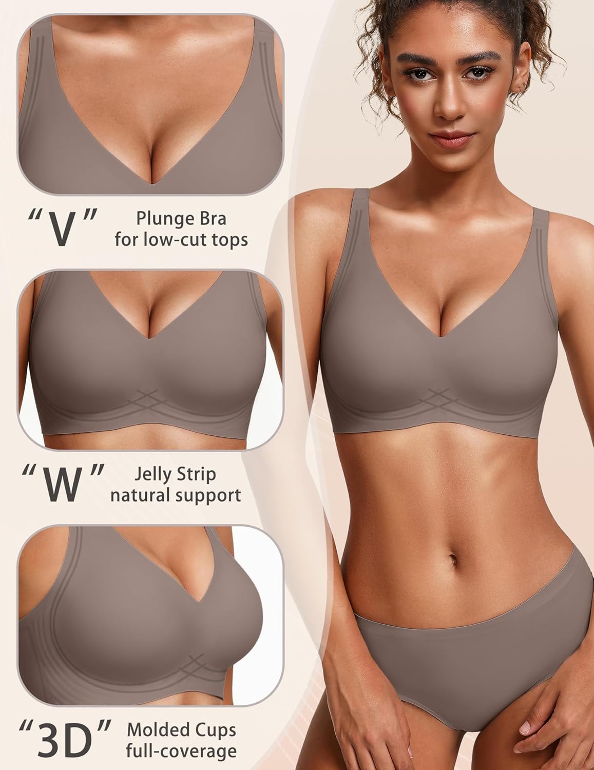 Avidlove Jelly Bras for Women No Underwire Seamless Push Up Bralettes Deep V Comfort Bra Full Coverage T Shirt Everyday Bras - Image 2