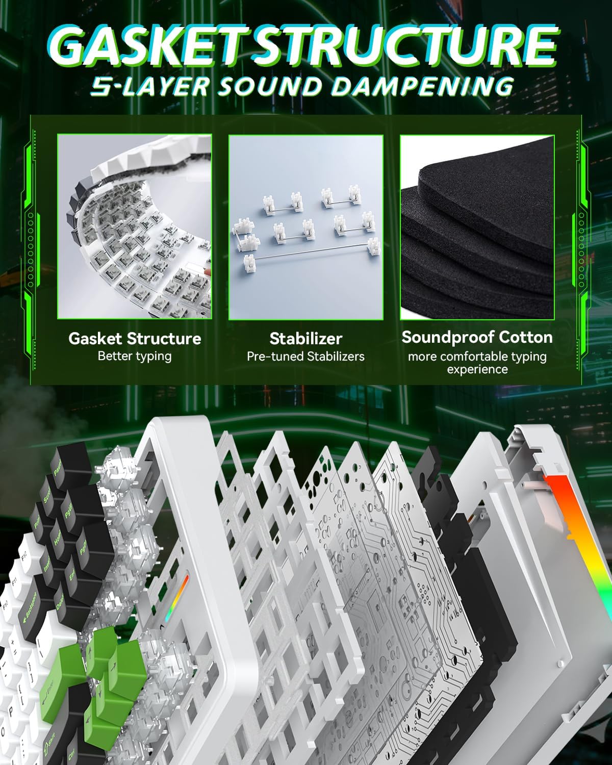 AULA F87 Pro Wireless Mechanical Keyboard, Gasket Mount Hot-Swappable Custom Gaming Keyboard with 4000mAh Longest Battery - Tri-Mode BT/2.4Ghz/USB-C, Pre-Lubed Linear Switches, RGB for PC/Mac/PS5/Xbox - Image 3