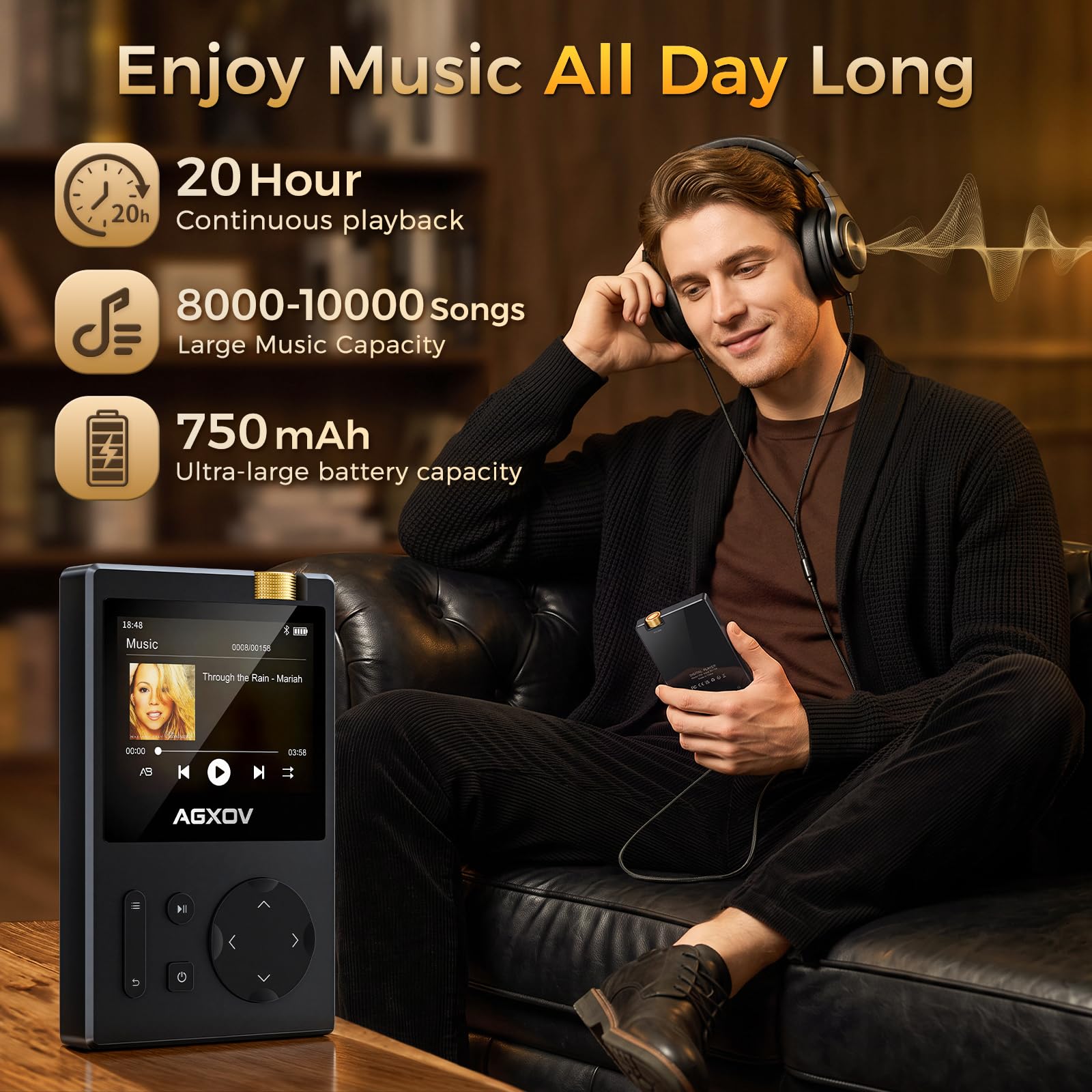 64 GB Hi Res MP3 Player con Bluetooth 5.3, Supporta DSD/FLAC/DAC, Nero