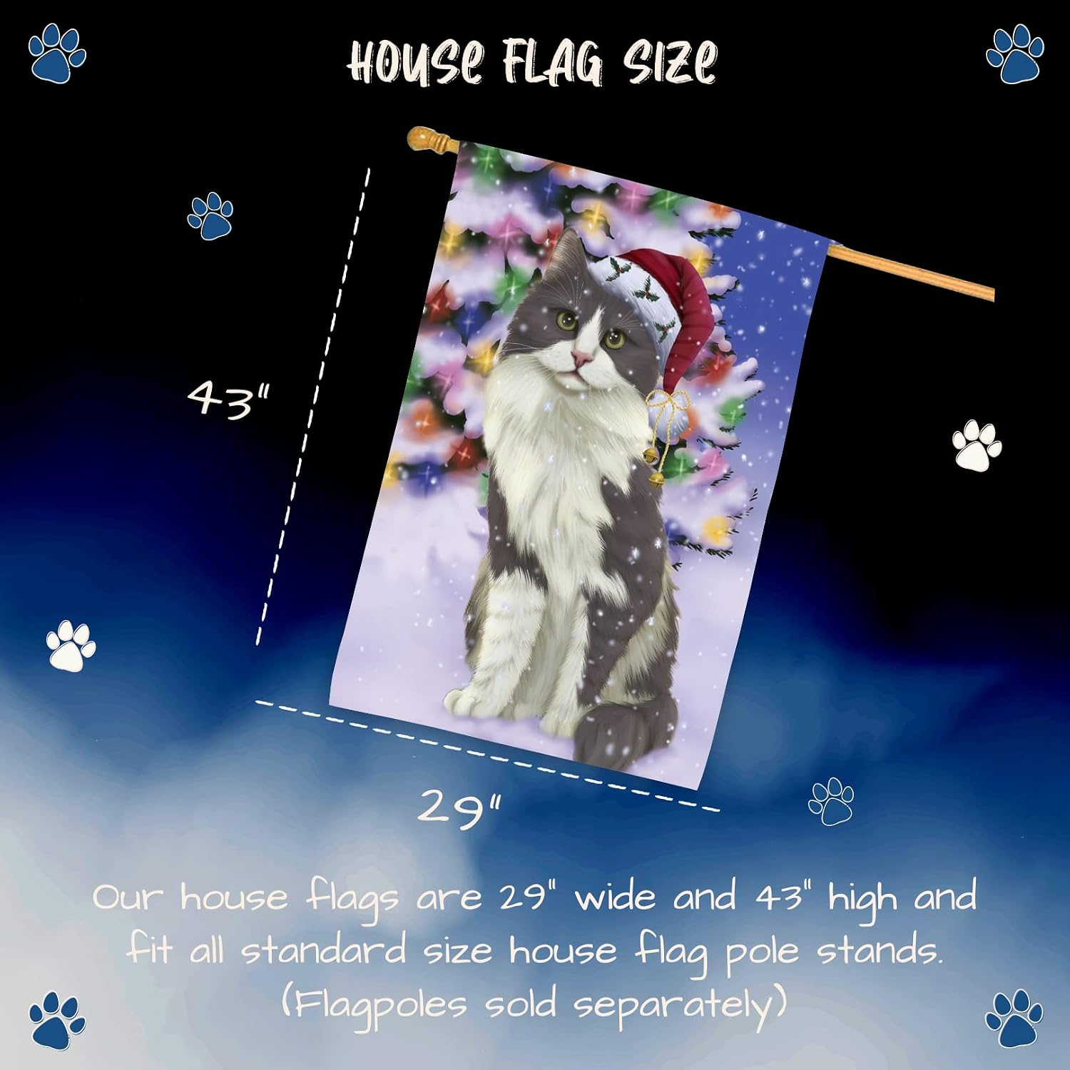 Doggie of the Day Turkish Angora Cat House Flag - Christmas Winterland Wonderland - Outdoor Double Sided Pet Home Garden Decor 28"w x 40"h, HFLG59798