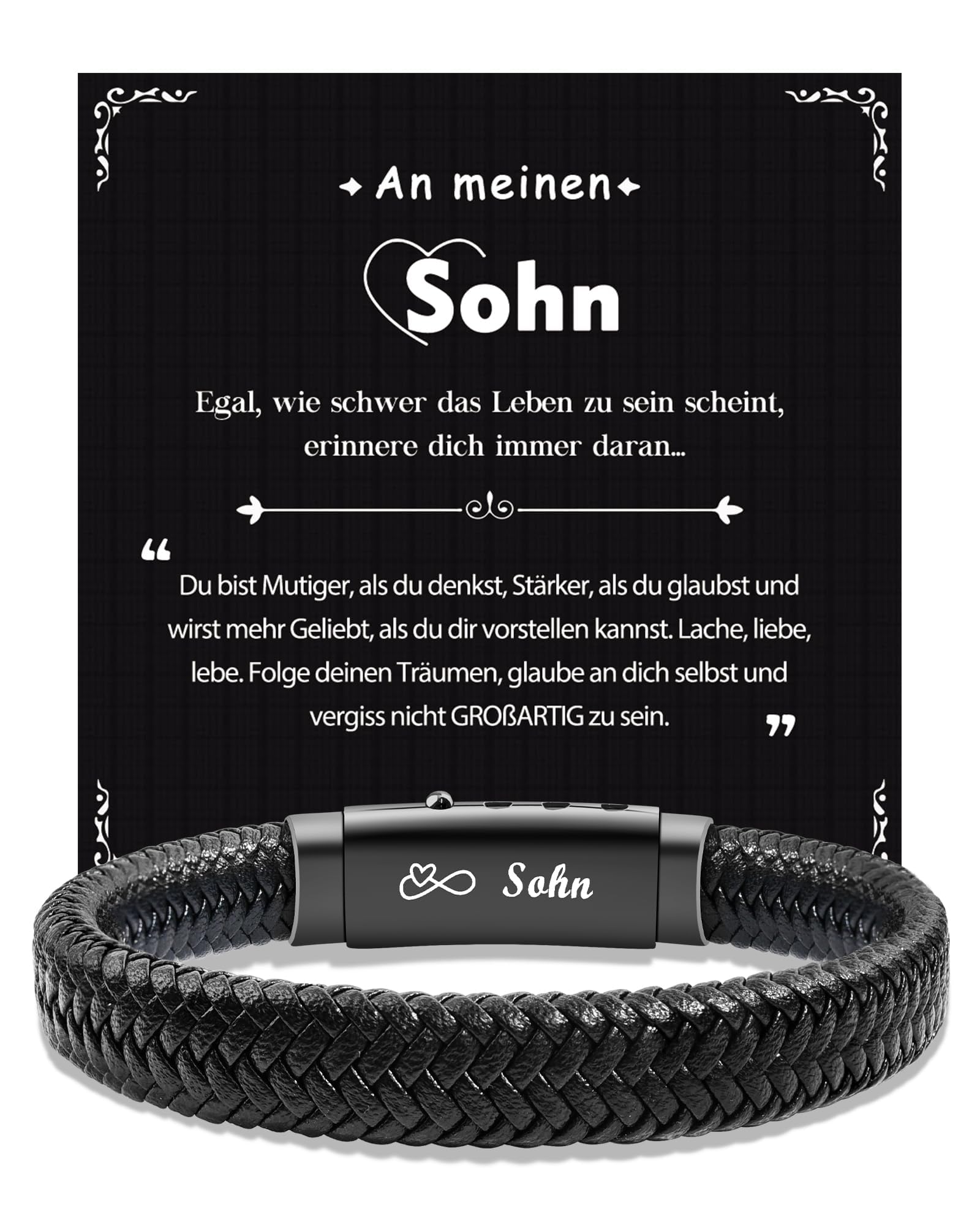 CheersLife Ich Liebe Dich Geschenke für Männer An Meinen Sohn Bruder Mann Armband, Geburtstag Valentinstag Jahrestag Vatertagsgeschenke Papa Geschenk für Ihn Freund Ehemann Sohn Bruder Lederarmband